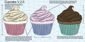Image of an overcomplicated diagram on cupcake design.
