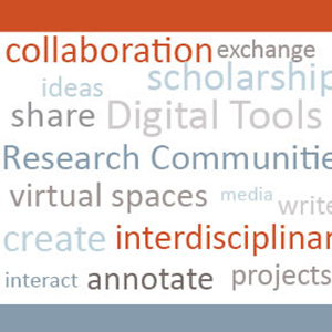 Image of a word cloud of words related to the Digital Humanities.