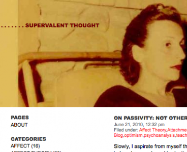 Image of Berlant's blog website, Supervalent Thought.