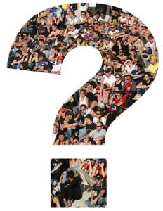 Image of a question mark made of many people.
