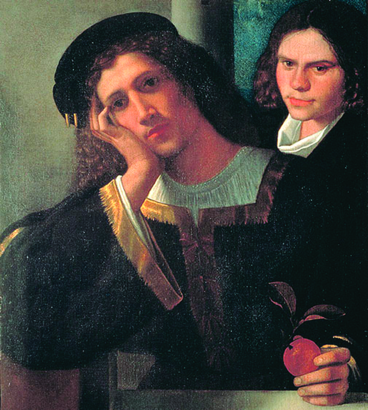 Famous 16th Century Giorgione portrait portraying a restless looking man with his head resting on his palm.