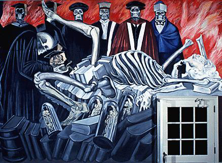 Painting panel called "Gods of the Modern World" from an Orozco piece entitled "The Epic of American Civilization."