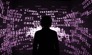 New Media Illustration, Human Silhouetted by Digital Symbols