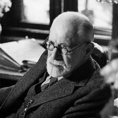 An Elderly Sigmund Freud Sitting at his Desk, Black & White Photo