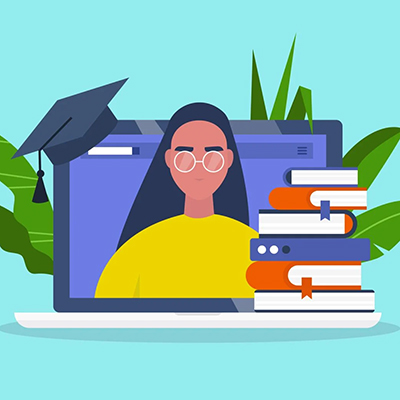 Female PhD Student with Cap and Books Illustration