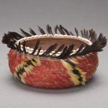 Native American feathered basket, Hearst Museum of Anthropology