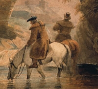 Image of a painting of two Scottish men watering their horses.
