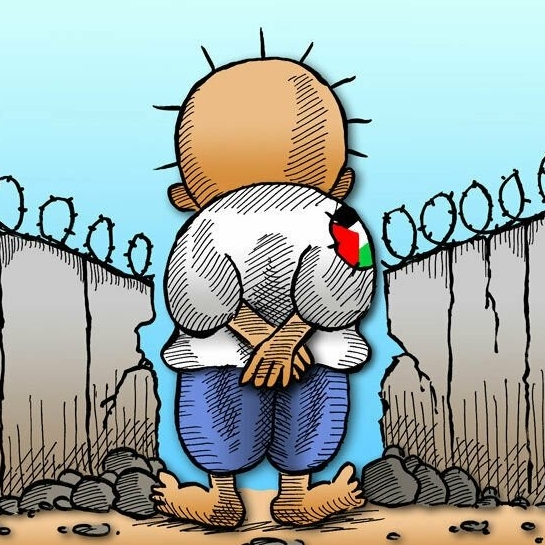 Illustration of Palestinian Facing Break in Concrete Wall