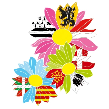 Occitan Regions Flags in Flowers Illustration