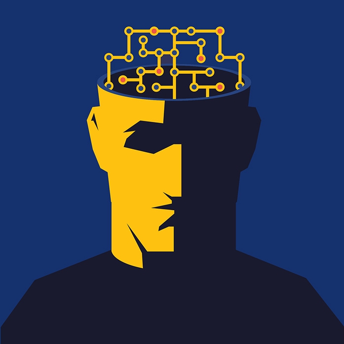 Post-Human Illustration (Man's Head with Computer Circuitry in Open Brain)