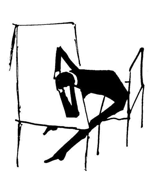 (Writing Head in Hands Resting on Emtpy Table), Franz Kafka Ink B&W Drawing