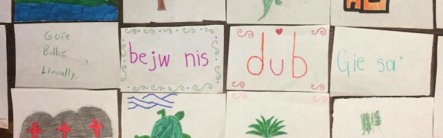 Multilingual Children's Drawings on Bulletin Board