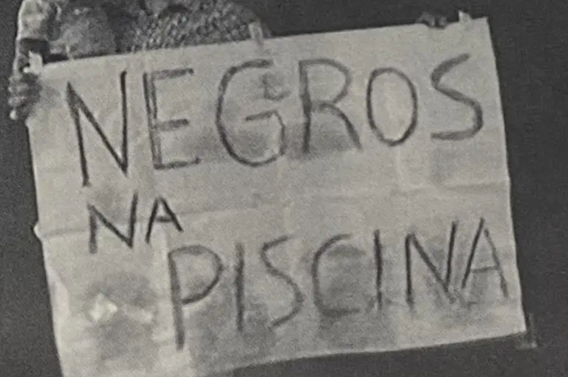 Racially Charged Swimming Pool Sign B&W Photo